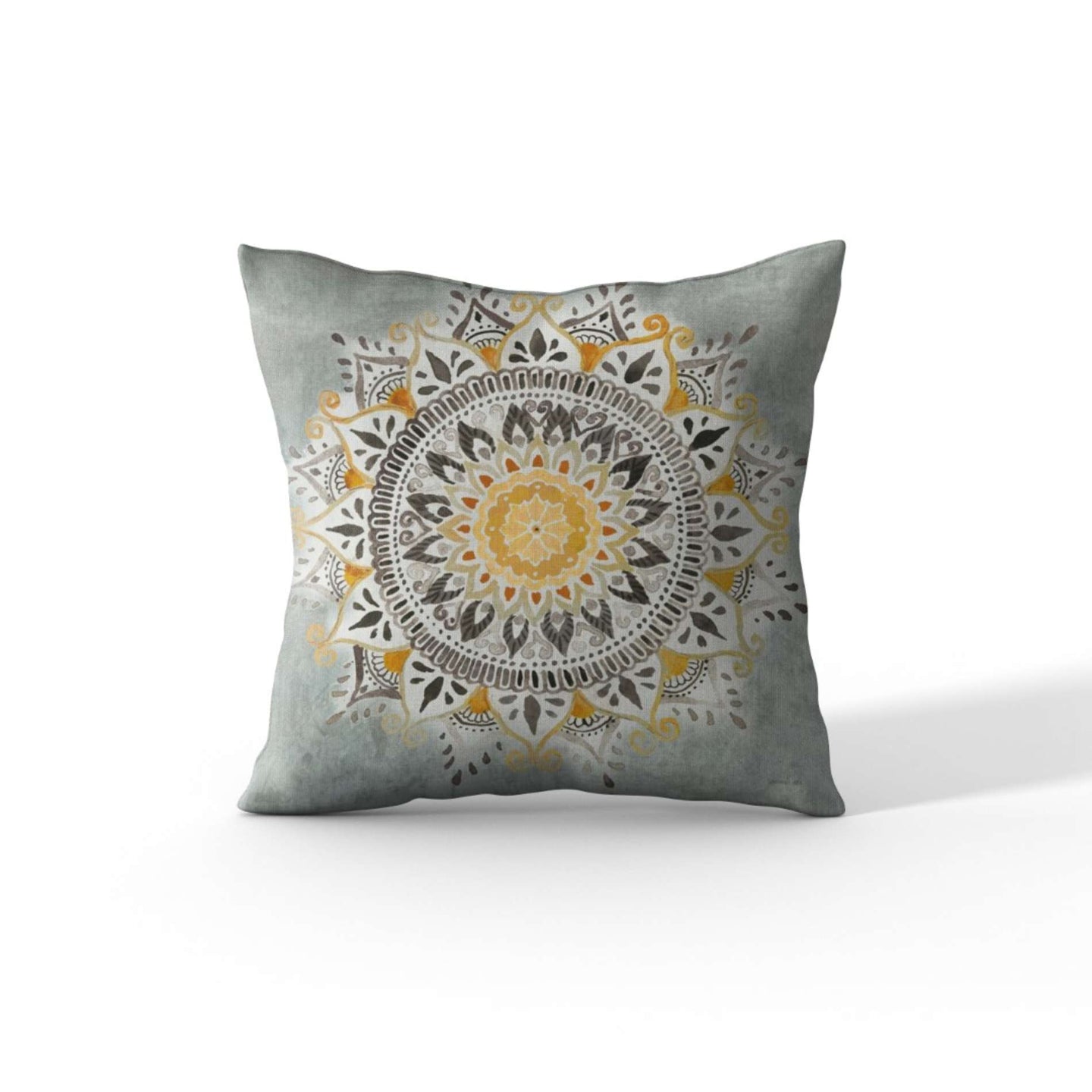 Cortesi Home 'Mandala Delight I Yellow Grey' by Danhui Nai, Decorative Soft Velvet Square 18