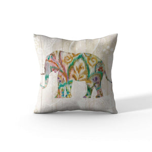 Cortesi Home 'Boho Paisley Elephant II' by Danhui Nai, Decorative Soft Velvet Square 18"x18" Accent Throw Pillow with Insert