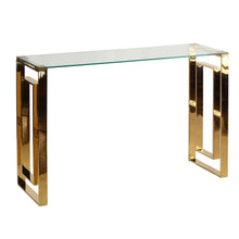 Cortesi Home Laila Console Table in Gold Stainless Steel and Clear Glass, 47"