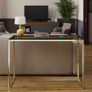 Cortesi Home Jul Console Table in Gold Stainless Steel and Smoked Glass, 47"