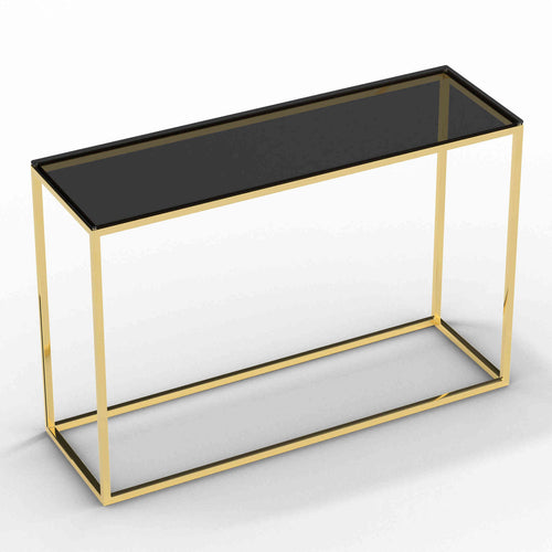 Cortesi Home Jul Console Table in Gold Stainless Steel and Smoked Glass, 47