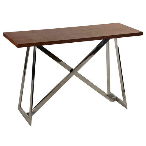 Cortesi Home Amadeus Console Table, Wood Top and Stainless Steel Base, 47