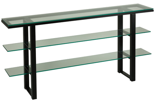 Cortesi Home Rozo Contemporary Three Tier Glass Console Table with Black Metal Frame