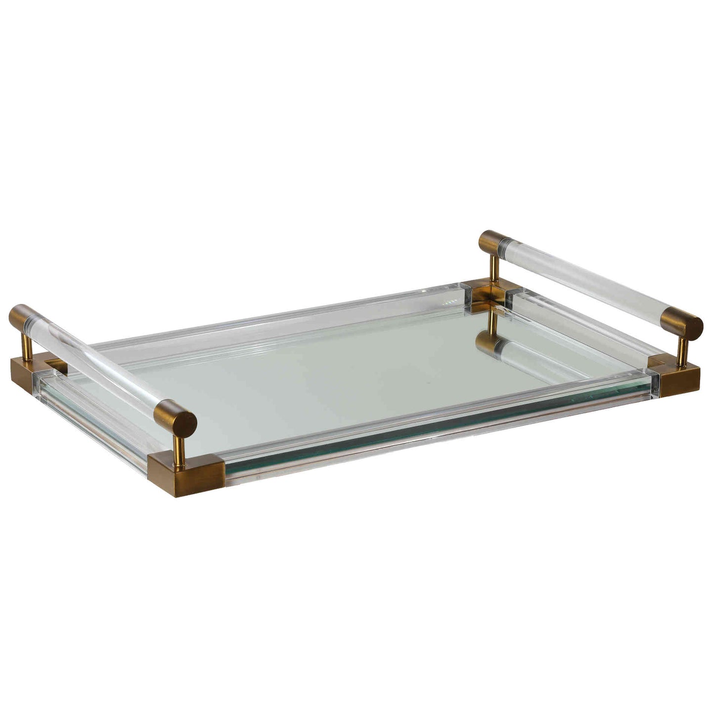 Cortesi Home Spinel Mirrored Acrylic Tray with Brass Accents