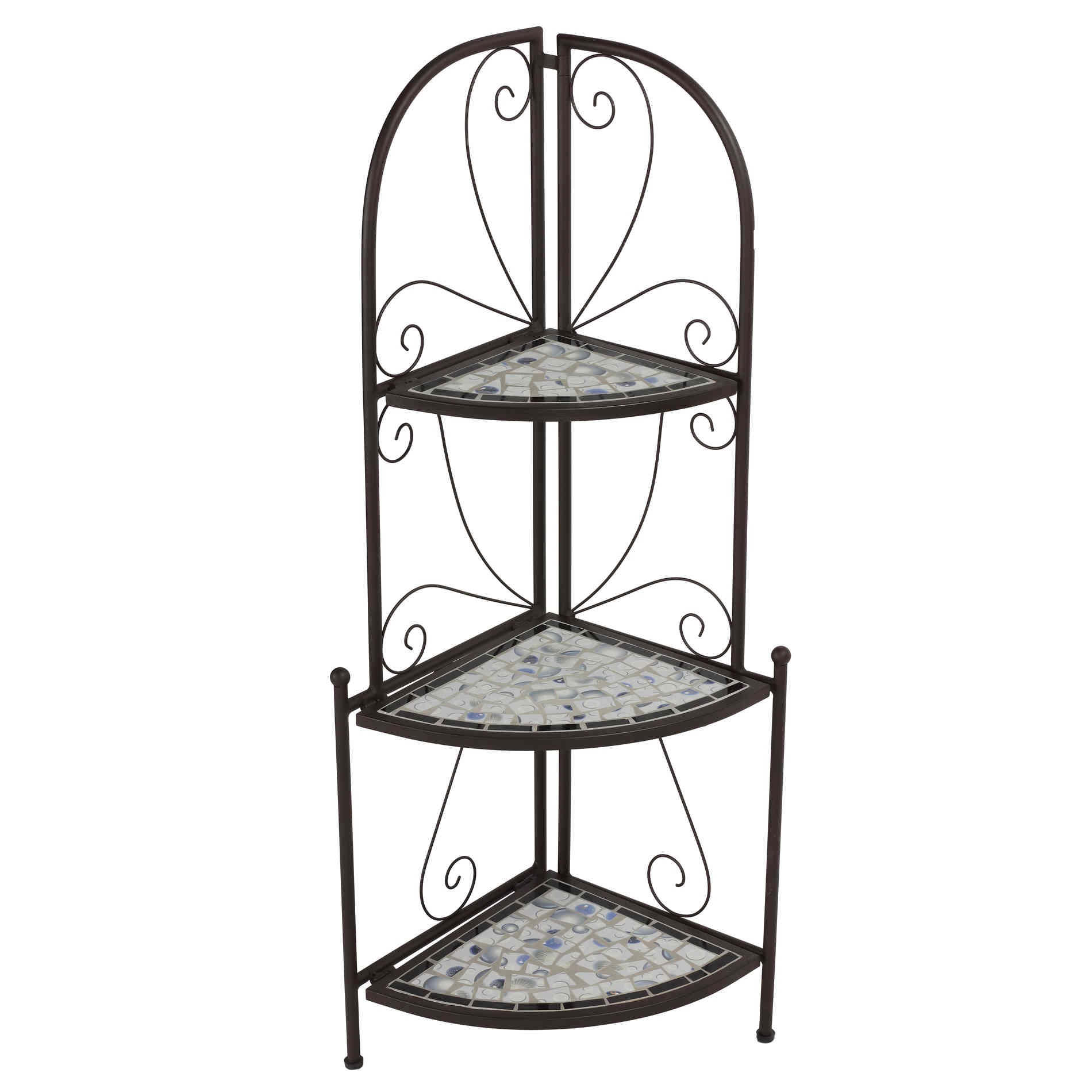 corner bakers rack plant stand Cortesi Home Zook Freestanding Corner Shelf, White Mosaic – CortesiHome