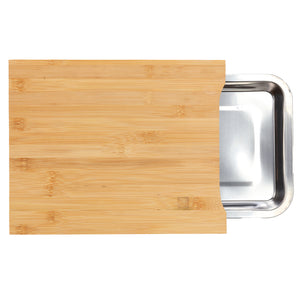 Cortesi Home Isabella Natural Bamboo Cutting Board With Removable Stainless Steel Tray, 13x10