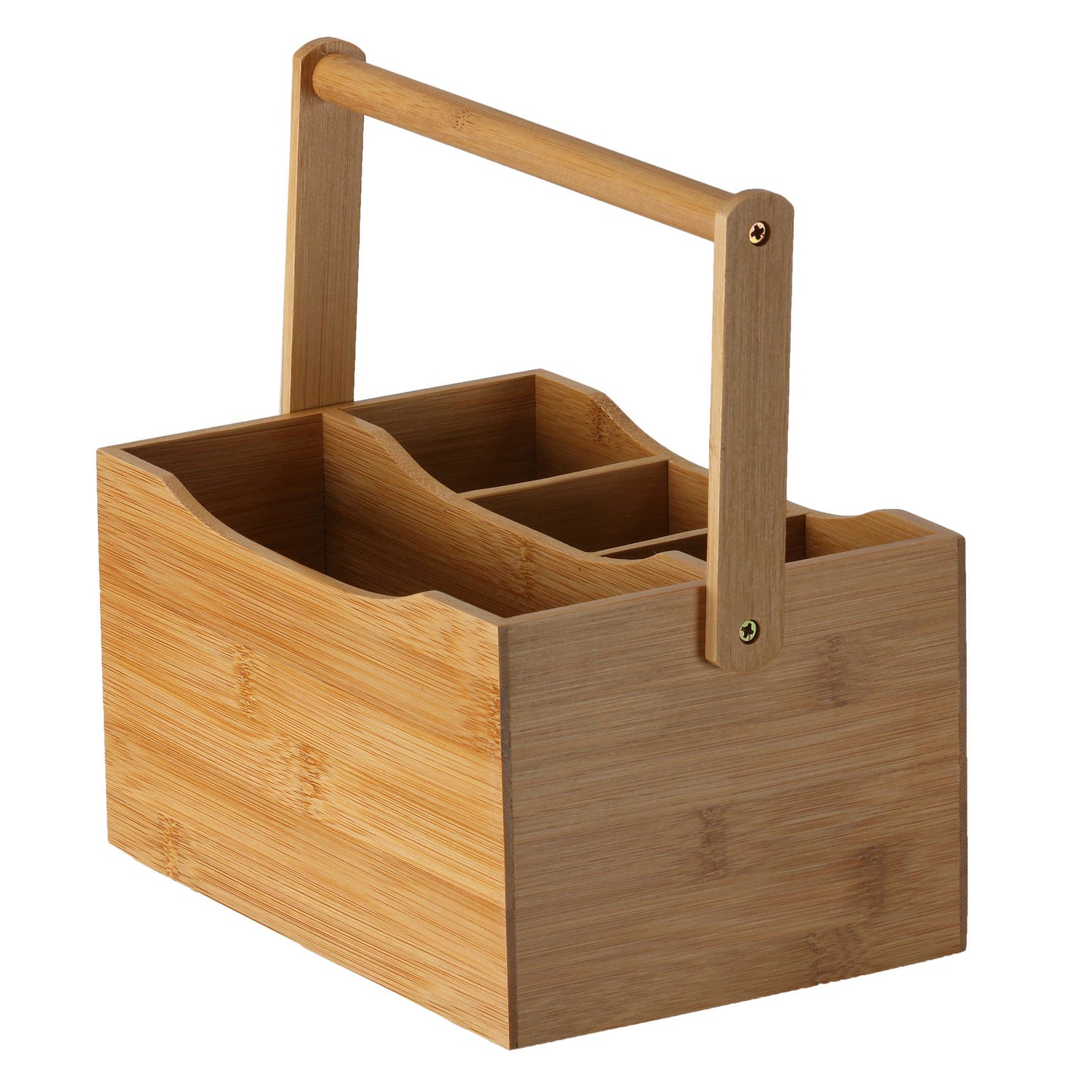 Cortesi Home Kira Natural Bamboo Cutlery Caddy Tabletop Holder with Handle and 4 Compartments