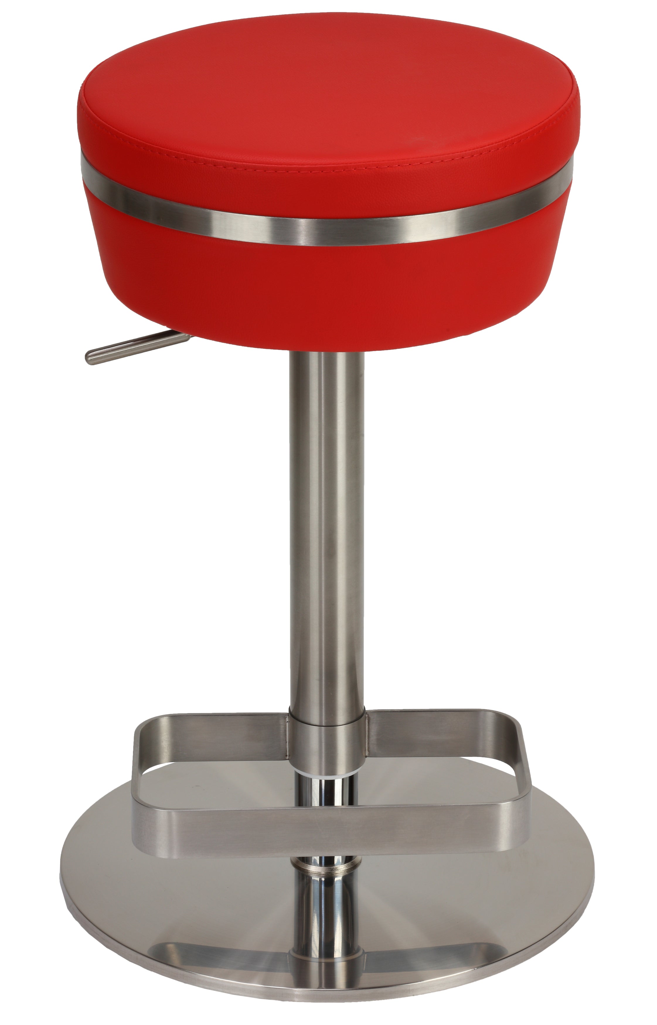 Cortesi Home Athena Premium Adjustable Backless Round Barstool in Brushed Stainless Steel with Heavy Solid Base, Red