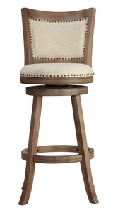 Cortesi Home Marko Bar Stool Beige Fabric Swivel Seat with Padded Back, 29" Seat