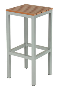 Cortesi Home Lola Aluminum Outdoor Backless Barstool in Poly Resin, Silver/Teak