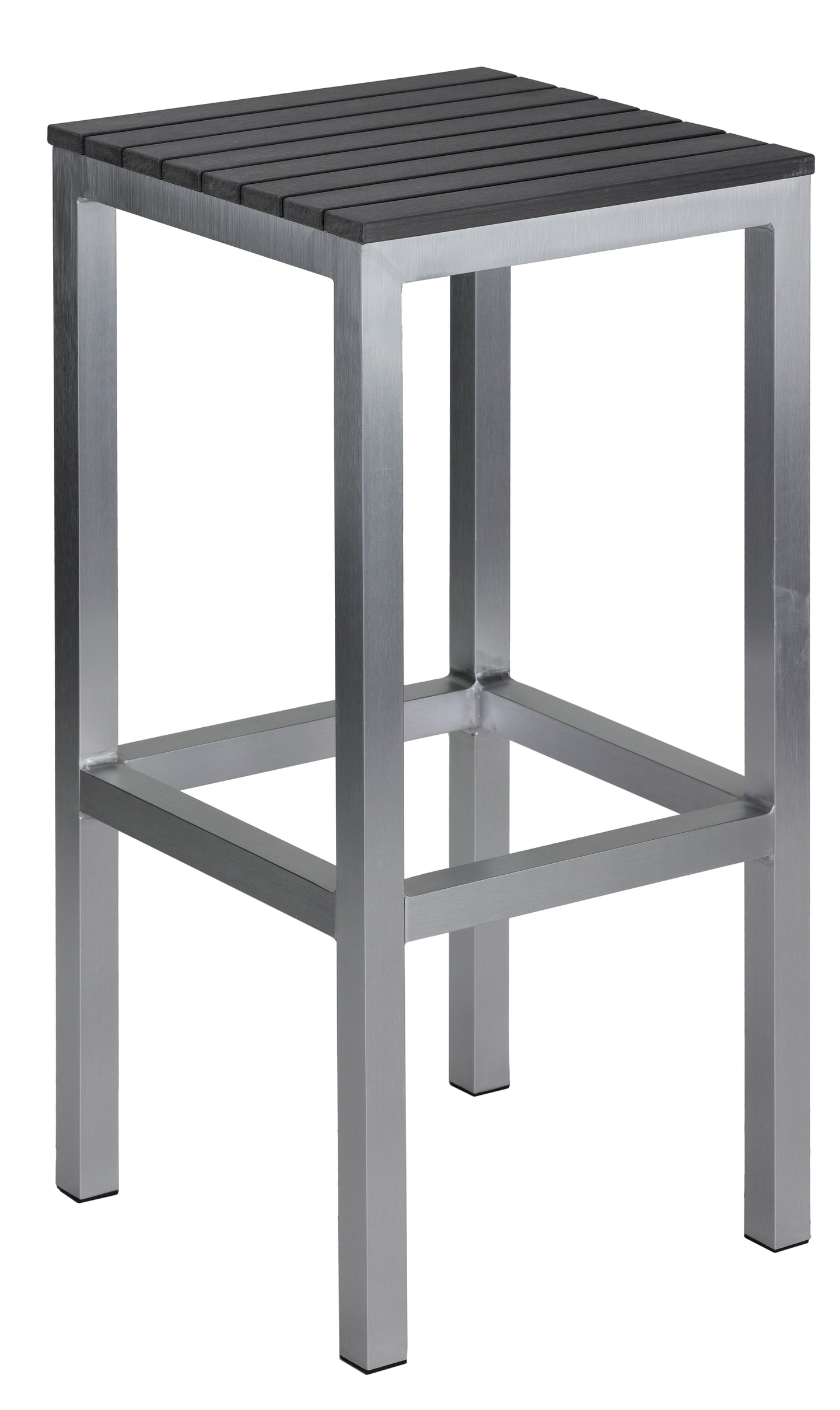 Haven Aluminum Outdoor Backless Barstool in Slate Grey Poly Resin, Brushed Aluminium