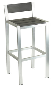 Haven Aluminum Outdoor Barstool in Slate Grey Poly Resin, Brushed Aluminum