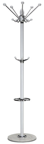 Cortesi Home Lava Coat Rack in White Lacquer Wood and Chrome Accents, White Marble