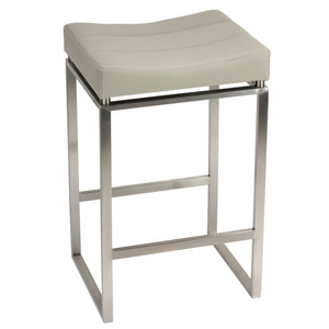 Cortesi Home Isis Counter-Height Stool in Brushed Stainless Steel, Light Grey