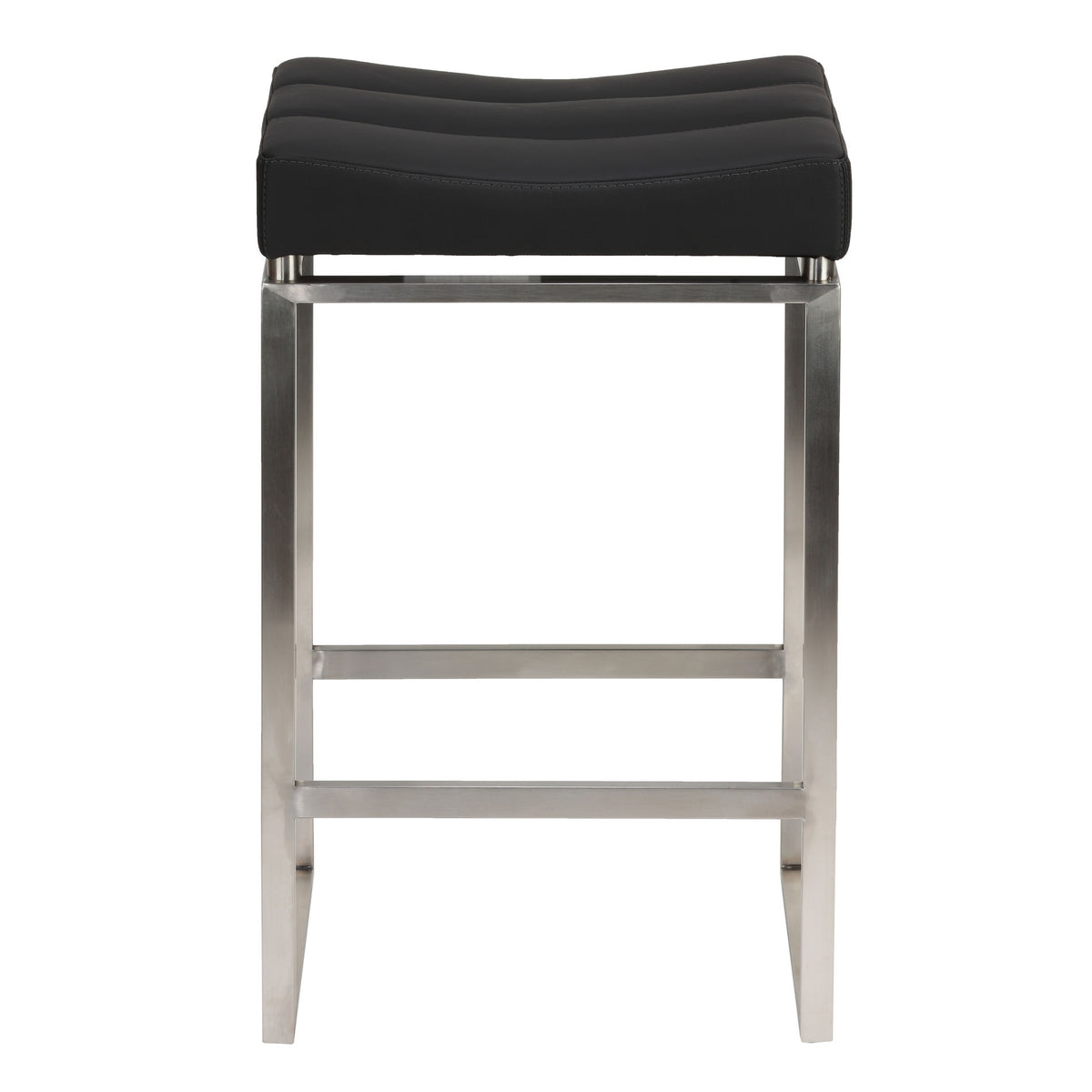 Cortesi Home Isis Counter-Height Stool in Brushed Stainless Steel, Black