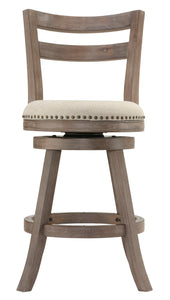 Cortesi Home Harper Counter Stool Swivel Bar Stool with Back in Solid Oak Wood, Beige Fabric