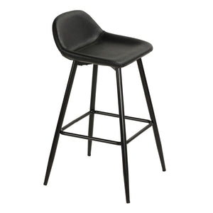 Cortesi Home Rain Counterstools in Charcoal Black Faux Leather, Black Base (Set of 2)