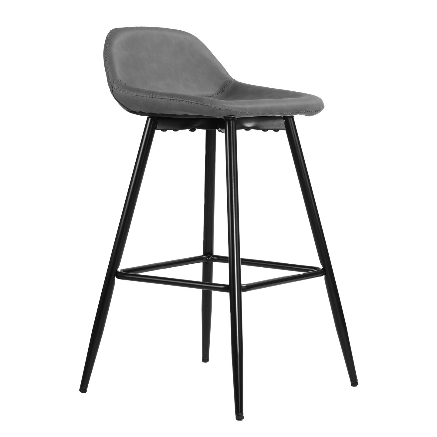 Cortesi Home Rain Counterstools in Light Grey Faux Leather, Black Base (Set of 2)