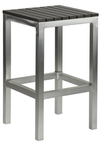 Haven Aluminum Outdoor Backless Counter Stool in Slate Grey Poly Resin in Brushed Aluminium, 14"x14"x24"