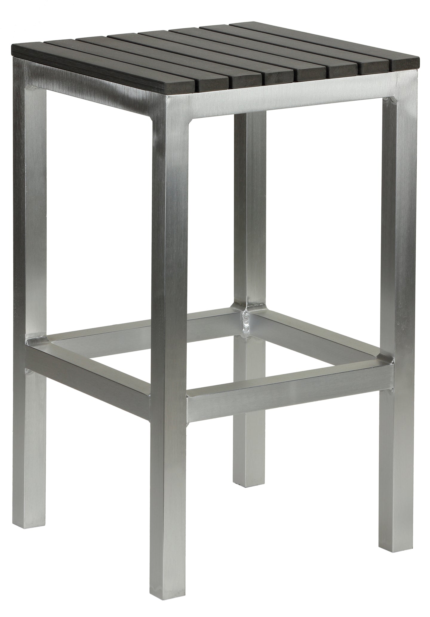 Haven Aluminum Outdoor Backless Counter Stool in Slate Grey Poly Resin in Brushed Aluminium, 14