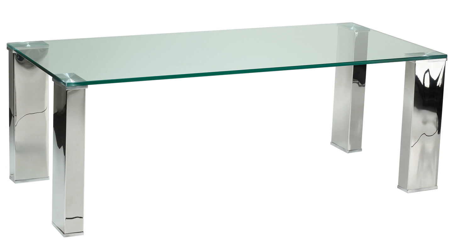 Cortesi Home Isaak Contemporary Glass Coffee Table with Chrome Finish