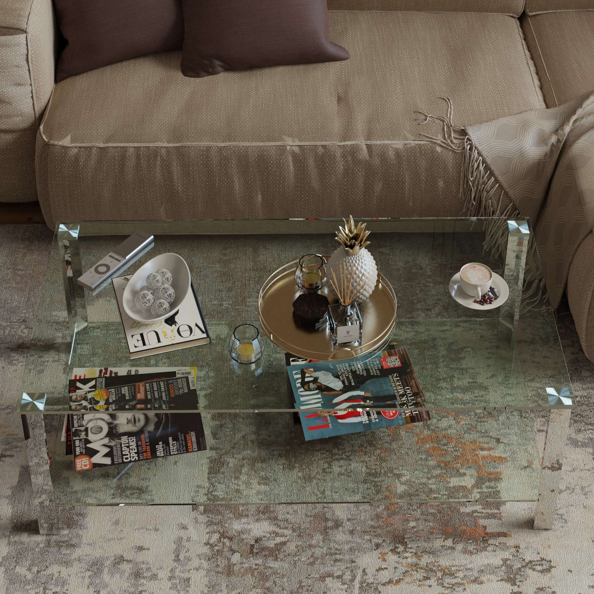 Cortesi Home Melissa Double Shelf Glass Coffee Table, 47"