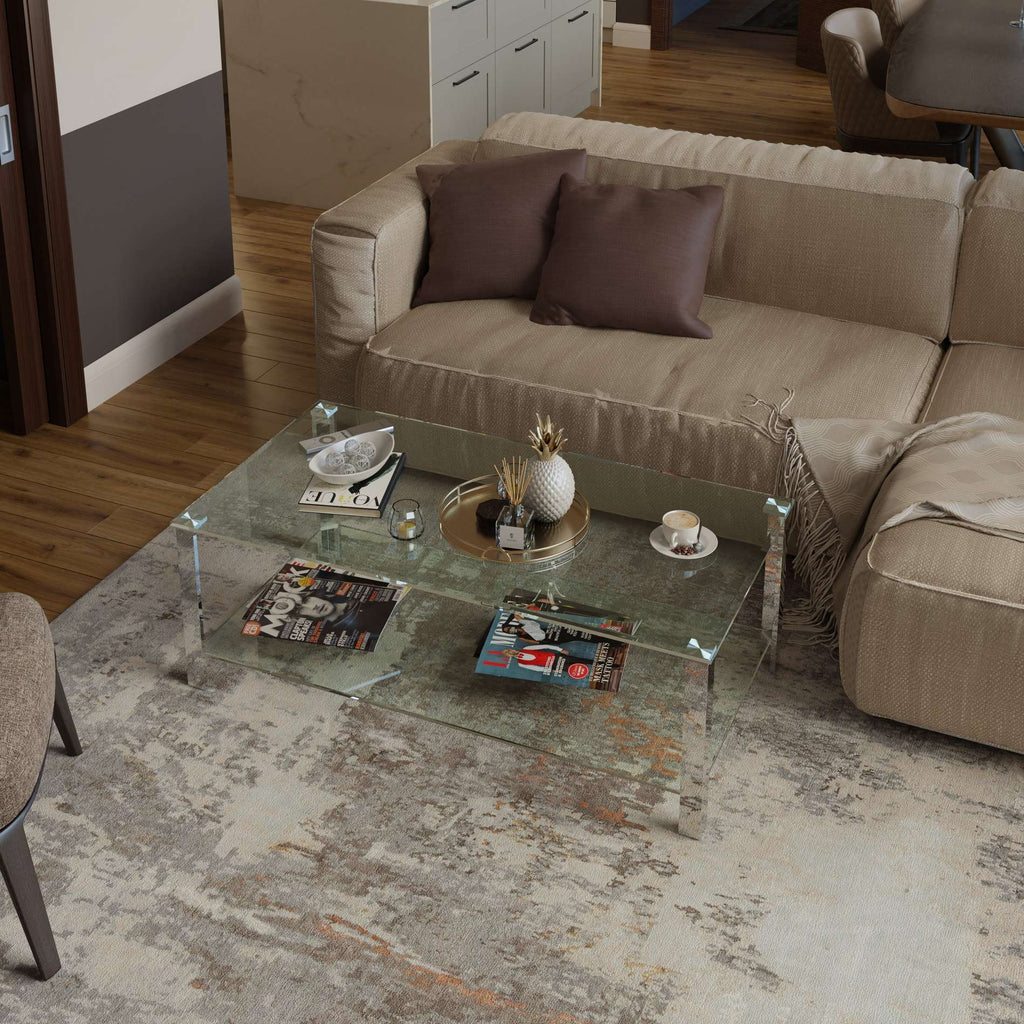 Cortesi Home Melissa Double Shelf Glass Coffee Table, 47"