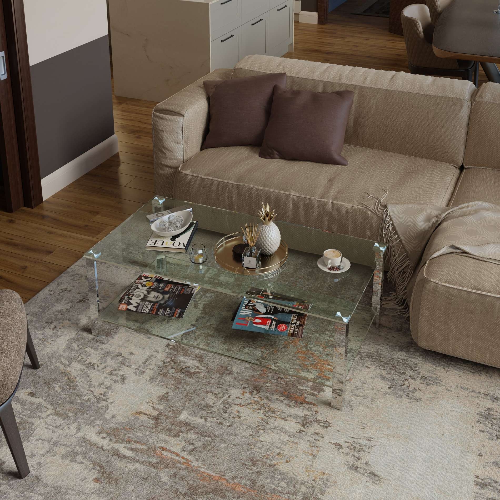 Cortesi Home Melissa Double Shelf Glass Coffee Table, 47"
