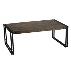 Cortesi Home Penni Coffee Table, Solid Wood with Black Metal Frame, Dark Grey