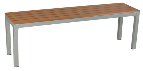 Avery Large Aluminum Outdoor Bench in Poly Resin, Silver/Teak