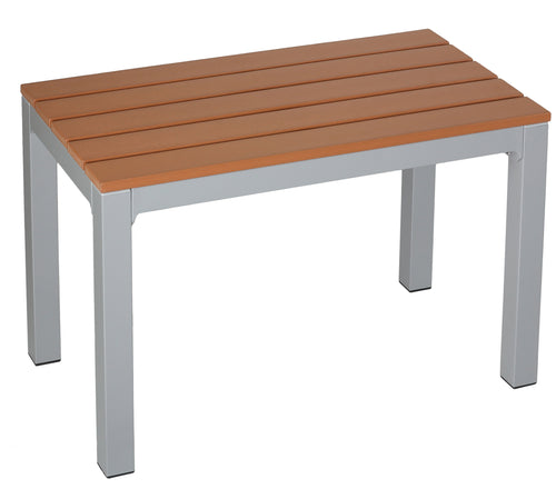Avery Aluminum Outdoor Bench in Poly Resin, Silver/Teak