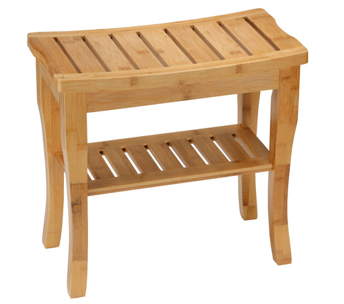 Cortesi Home Mack Natural Bamboo Small Bench with Shelf, 19x10x18