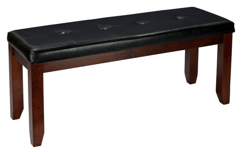 Cortesi Home Mandi Dining Bench, Solid Wood & Tufted Black Faux Leather