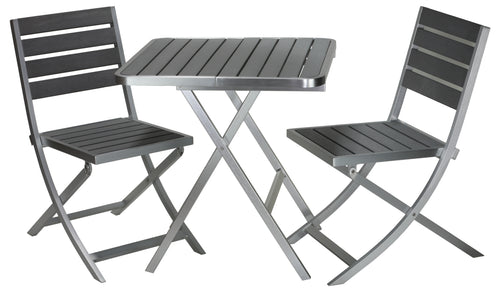 Maxwell Aluminum Outdoor Folding 3-Piece Set in Slate Grey Poly Resin (2 Chairs & Table)