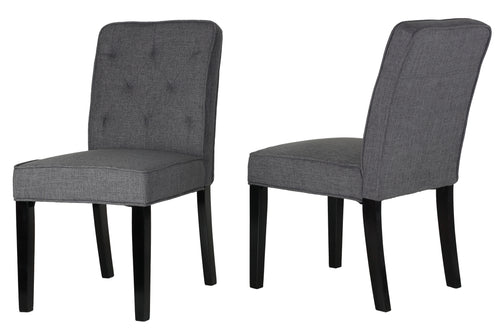 Cortesi Home Lyndon Dining Chair in Grey Linen Fabric with Tufted Back (Set of 2)