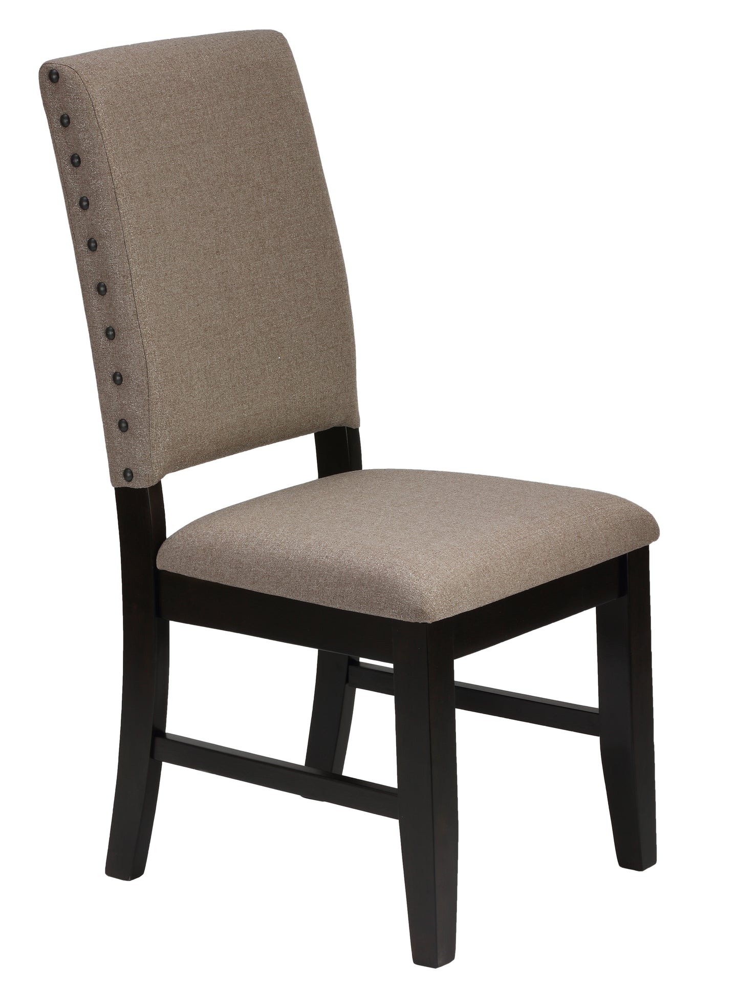 Cortesi Home Set of 2 Manchester Dining Chairs in Taupe Fabric with Black Legs and Nailhead Accents