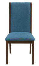 Cortesi Home Kendall Dining Chairs Walnut Color with Fabric, Teal Blue (Set of 2)