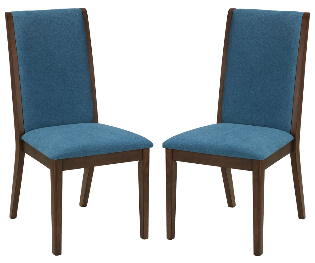 Cortesi Home Kendall Dining Chairs Walnut Color with Fabric, Teal Blue (Set of 2)