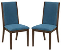 Cortesi Home Kendall Dining Chairs Walnut Color with Fabric, Teal Blue (Set of 2)