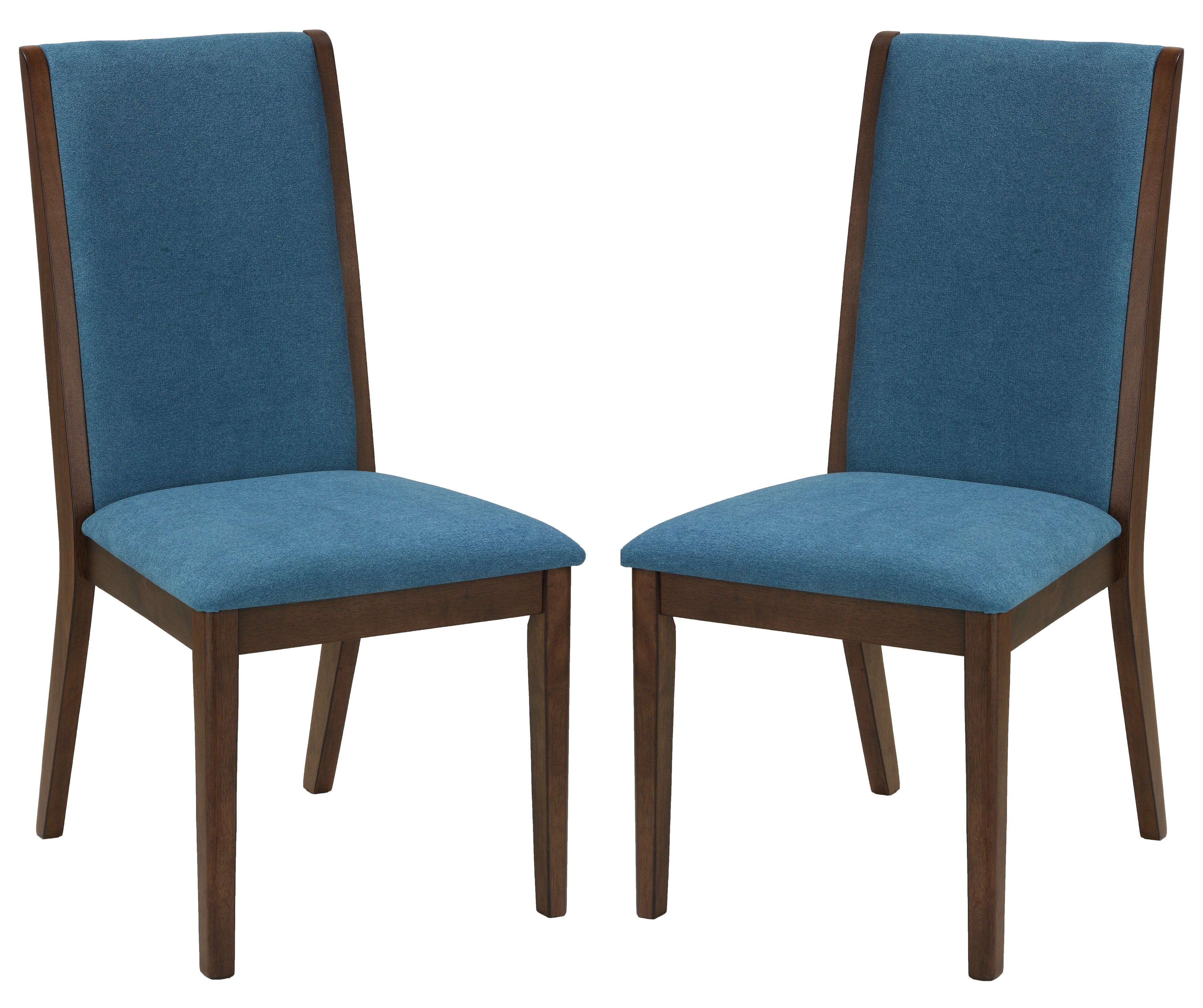 Cortesi Home Kendall Dining Chairs Walnut Color with Fabric, Teal Blue (Set of 2)