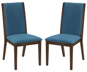 Cortesi Home Kendall Dining Chairs Walnut Color with Fabric, Teal Blue (Set of 2)