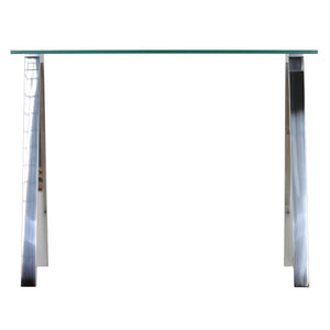 Cortesi Home Trixie Glass Top Desk / Console Table with Stainless Steel Frame