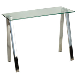 Cortesi Home Trixie Glass Top Desk / Console Table with Stainless Steel Frame