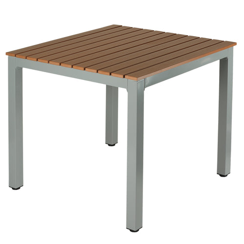 Avery Aluminum Outdoor Table in Poly Resin, Silver/Teak