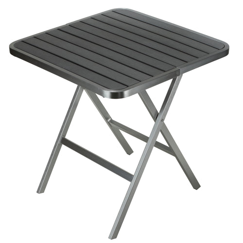 Cortesi Home Maxwell Aluminum Outdoor Square Folding Table in Poly Resin, Brushed Aluminum / Slate Grey 28