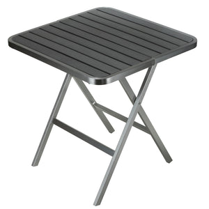 Cortesi Home Maxwell Aluminum Outdoor Square Folding Table in Poly Resin, Brushed Aluminum / Slate Grey 28" Square