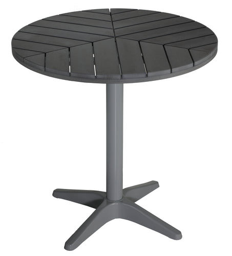 Jaxon Round Aluminum Outdoor Bistro Table in Poly Resin, Silver / Slate Grey 28