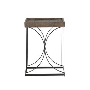 Cortesi Home Luxe End Table in Reclaimed Wood and Black Steel, Distressed Brown