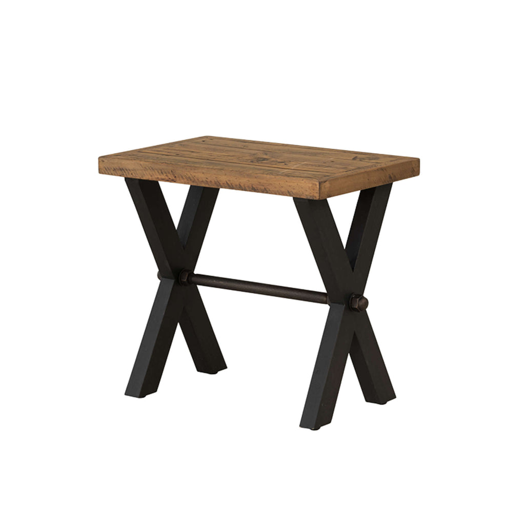 Cortesi Home Austin Farmhouse End Table, Solid Reclaimed Wood with Black Wood Legs, Honey Pine