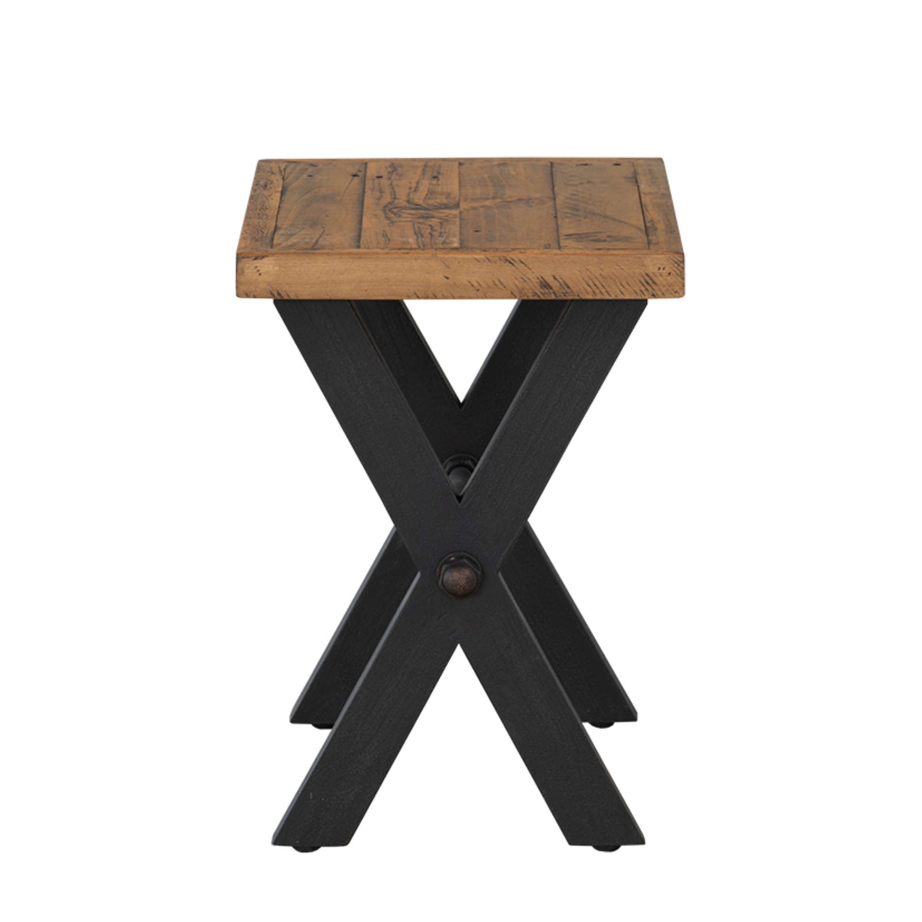 Cortesi Home Austin Farmhouse End Table, Solid Reclaimed Wood with Black Wood Legs, Honey Pine